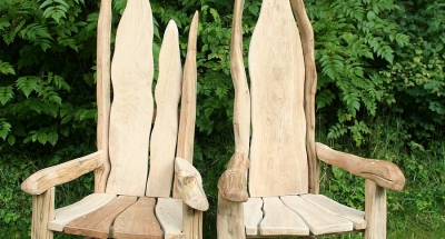 Rustic Welsh Oak Garden Seat Pair
