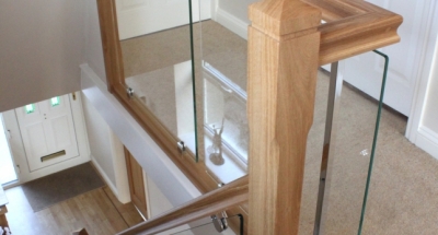 Oak Handrail Baserail Newel Post Glass Balustrade Top View Oak Handrail Baserail Newel Post Glass Balustrade Top View