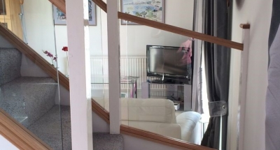 Oak Handrail Baserail White Newel Post Glass Balustrade Btm Oak Handrail Baserail White Newel Post Glass Balustrade Btm