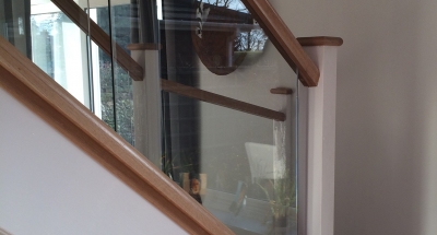 Oak Handrail Baserail White Newel Post Glass Balustrade Side Oak Handrail Baserail White Newel Post Glass Balustrade Side