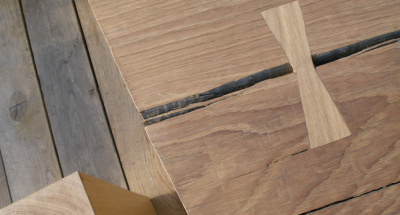 Green Oak Table Detail Dovetail Butterfly Joint
