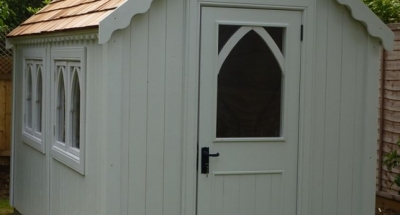 Vogue Building Bespoke Painswick Grey Gothic Garden Shed Door