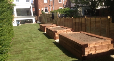Timber Sleeper Raised Bed Freshly Laid Turf